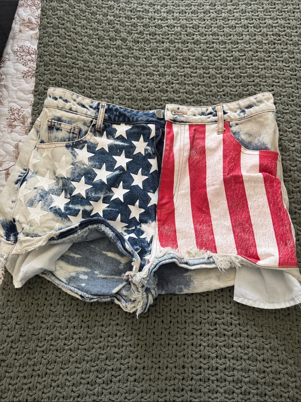 BiBi Women's Denim Shorts with Flag Print - Blue & Red